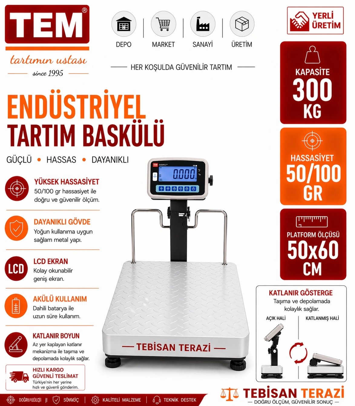 TEM EKO 300KG 50/100GR KATLANIR BOYUNLU BASKÜL 50x60 CM