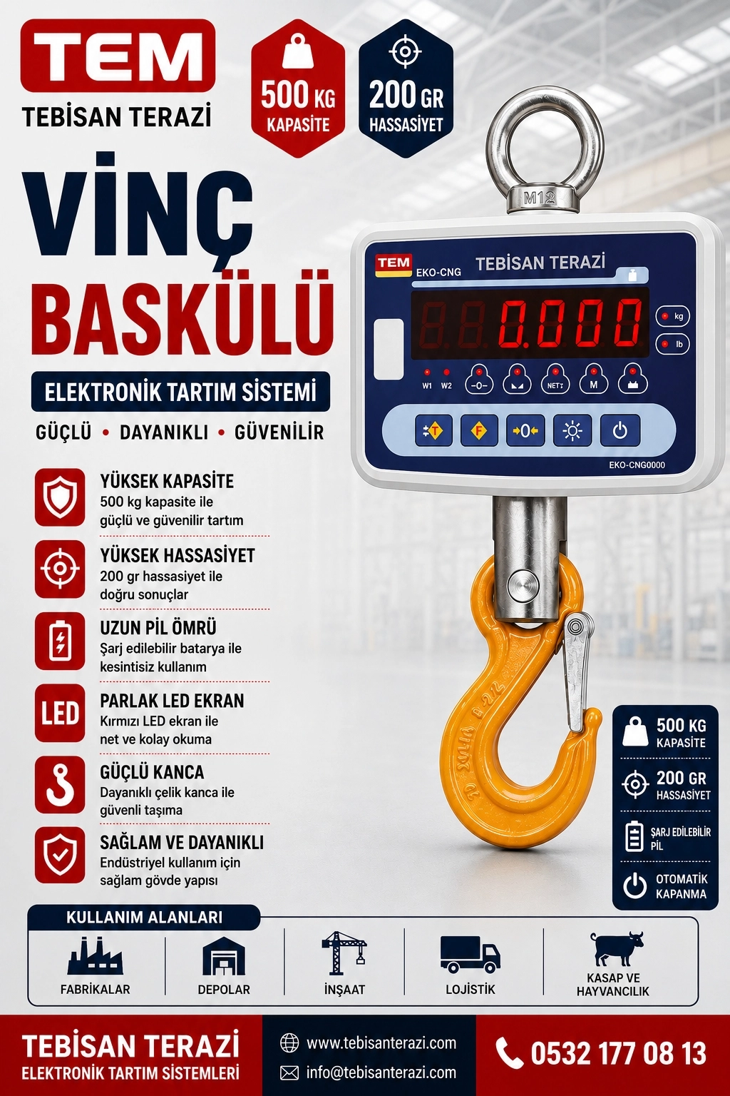 TEM ÇENGEL BASKÜLÜ 500KG 200GR TARTIM EKO