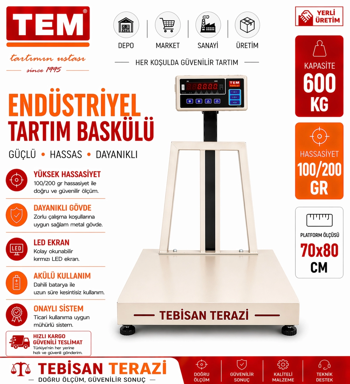 TEM TEB 600KG 100/200GR ONAYLI BASKÜL 70x80 CM