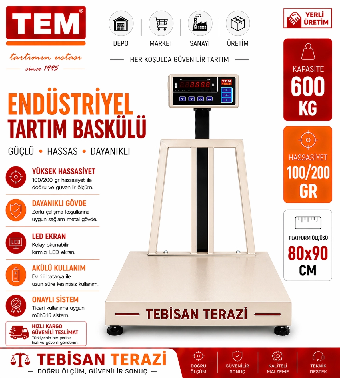 TEM TEB 600KG 100/200GR ONAYLI BASKÜL 80x90 CM