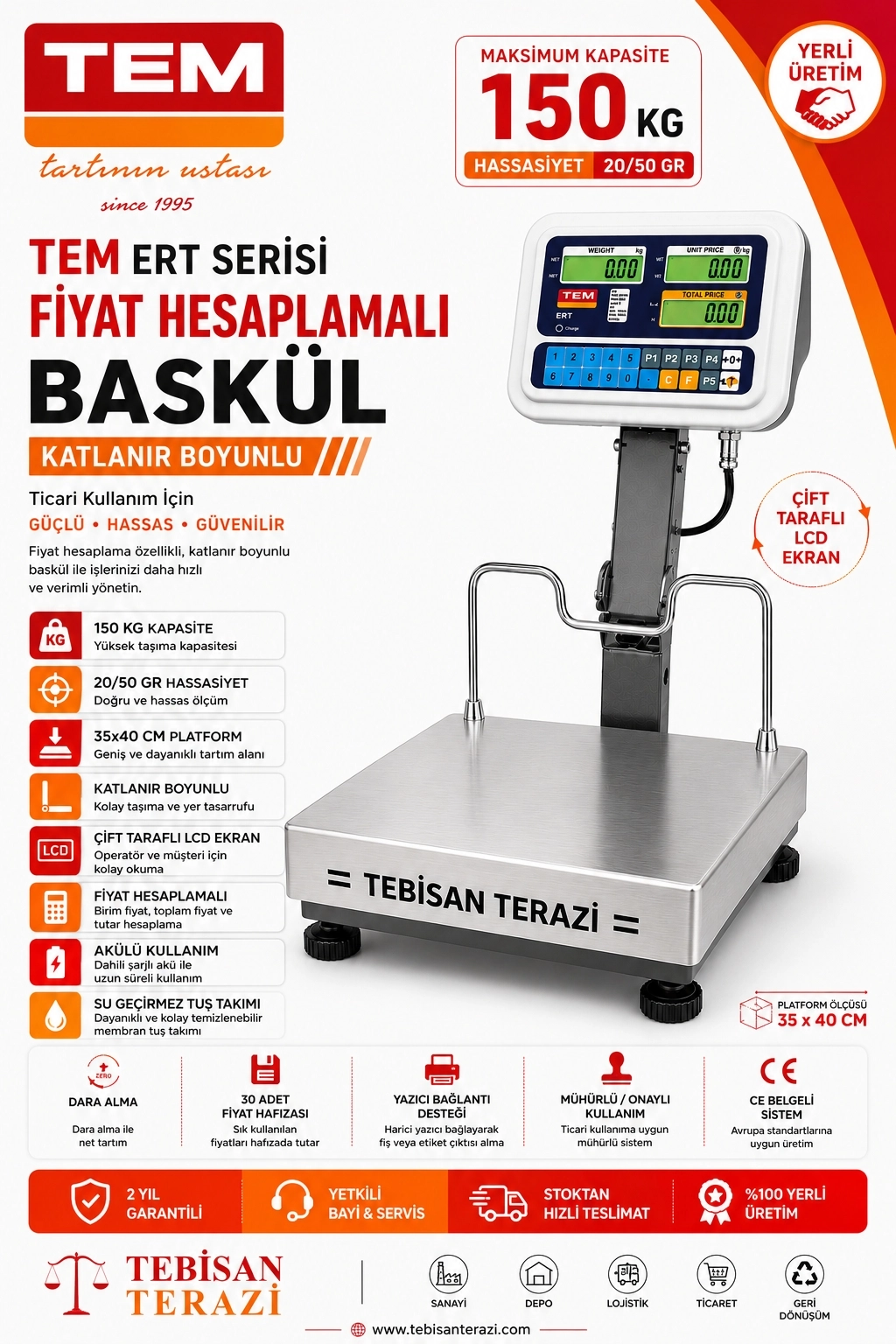 TEM ERT 150KG 20/50GR KATLANIR BOYUNLU FİYAT HESAPLAMALI BASKÜL 35x40 CM