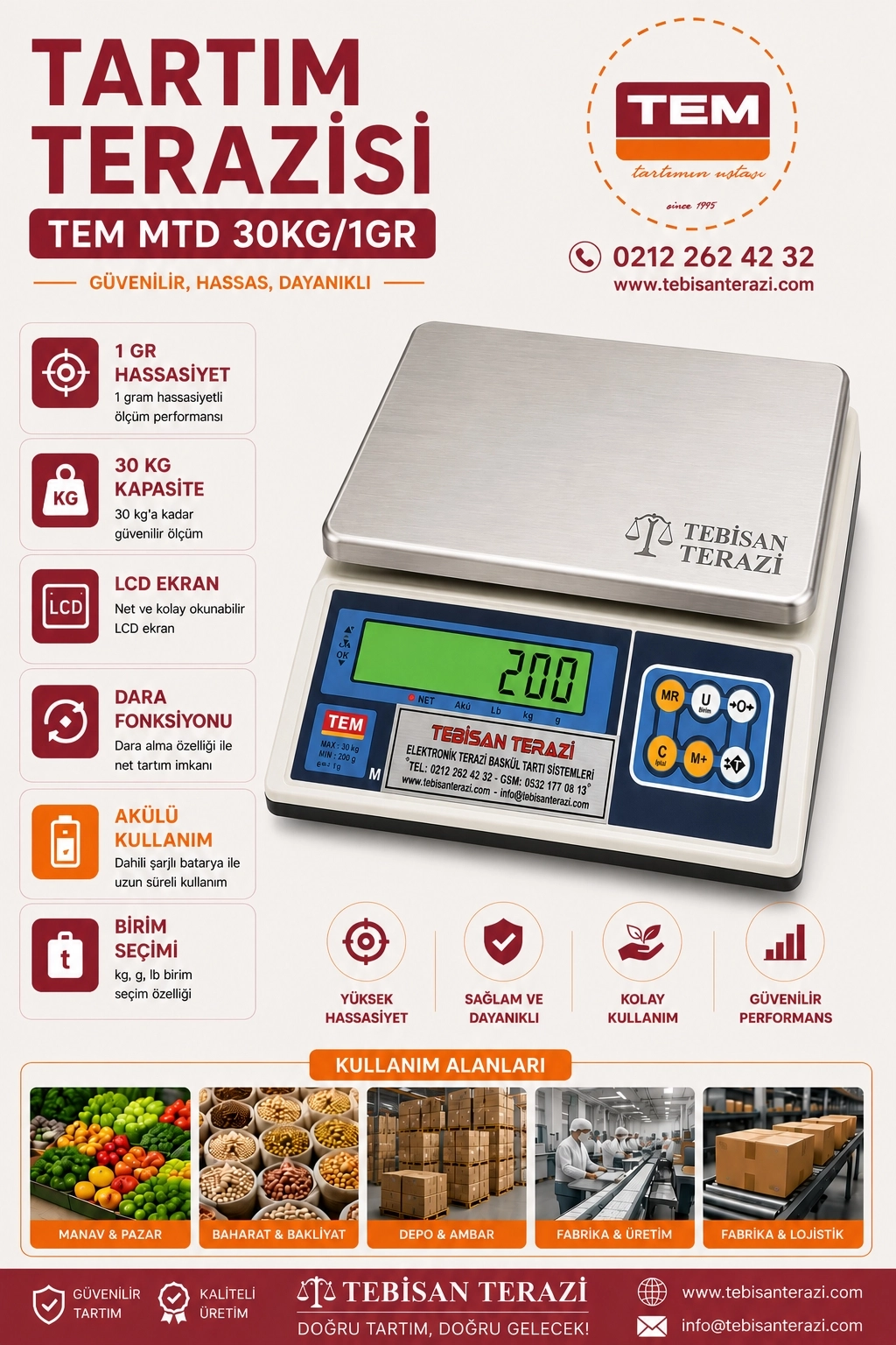 TEM MTC 30KG 1GR TARTIM TERAZİSİ