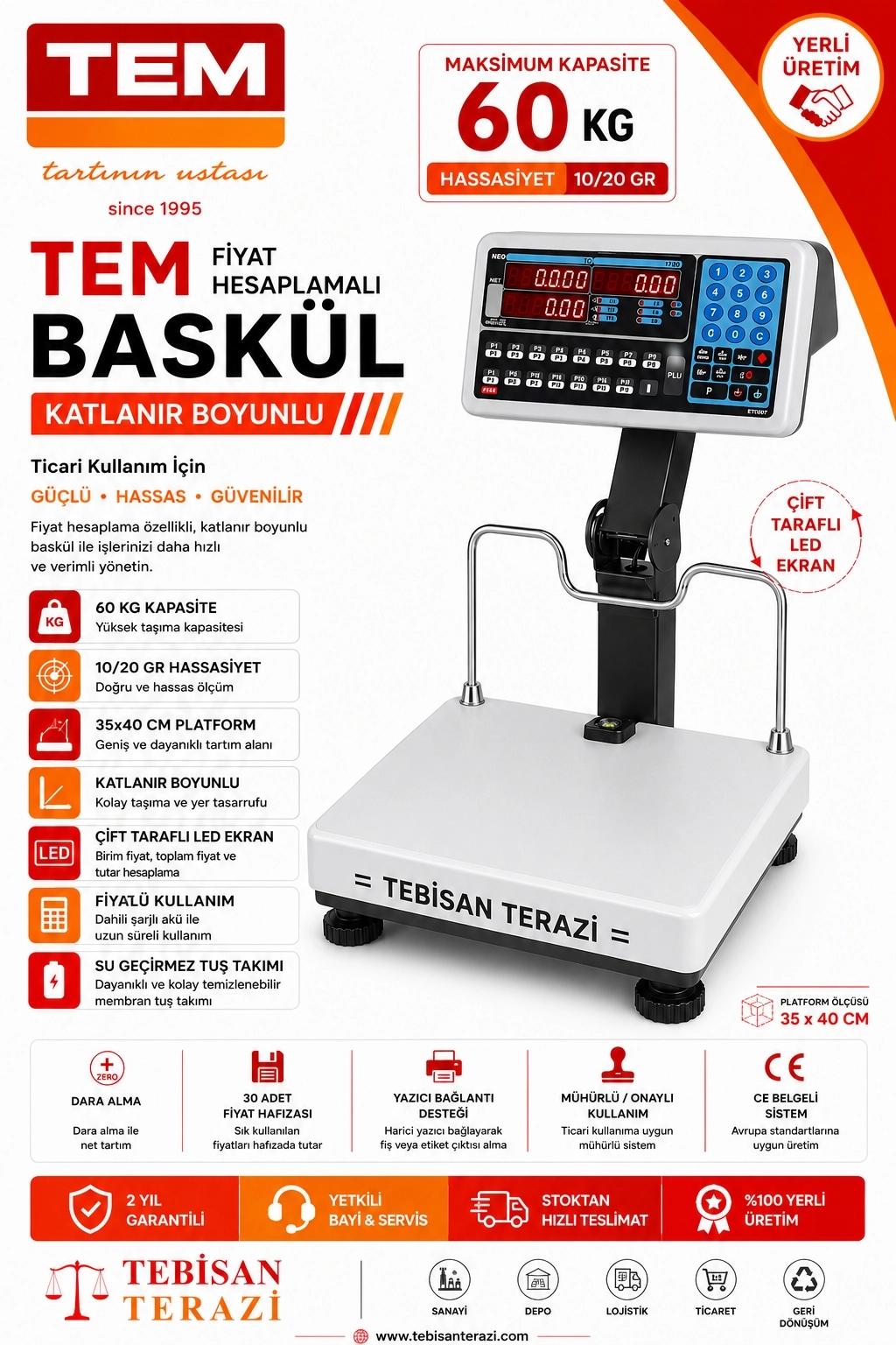 TEM 60KG 10/20GR KATLANIR BOYUNLU FİYAT HESAPLAMALI BASKÜL 35x40 CM