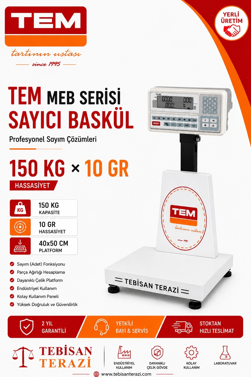TEM MEB 150KG 10GR SAYICI BASKÜL 40x50 CM