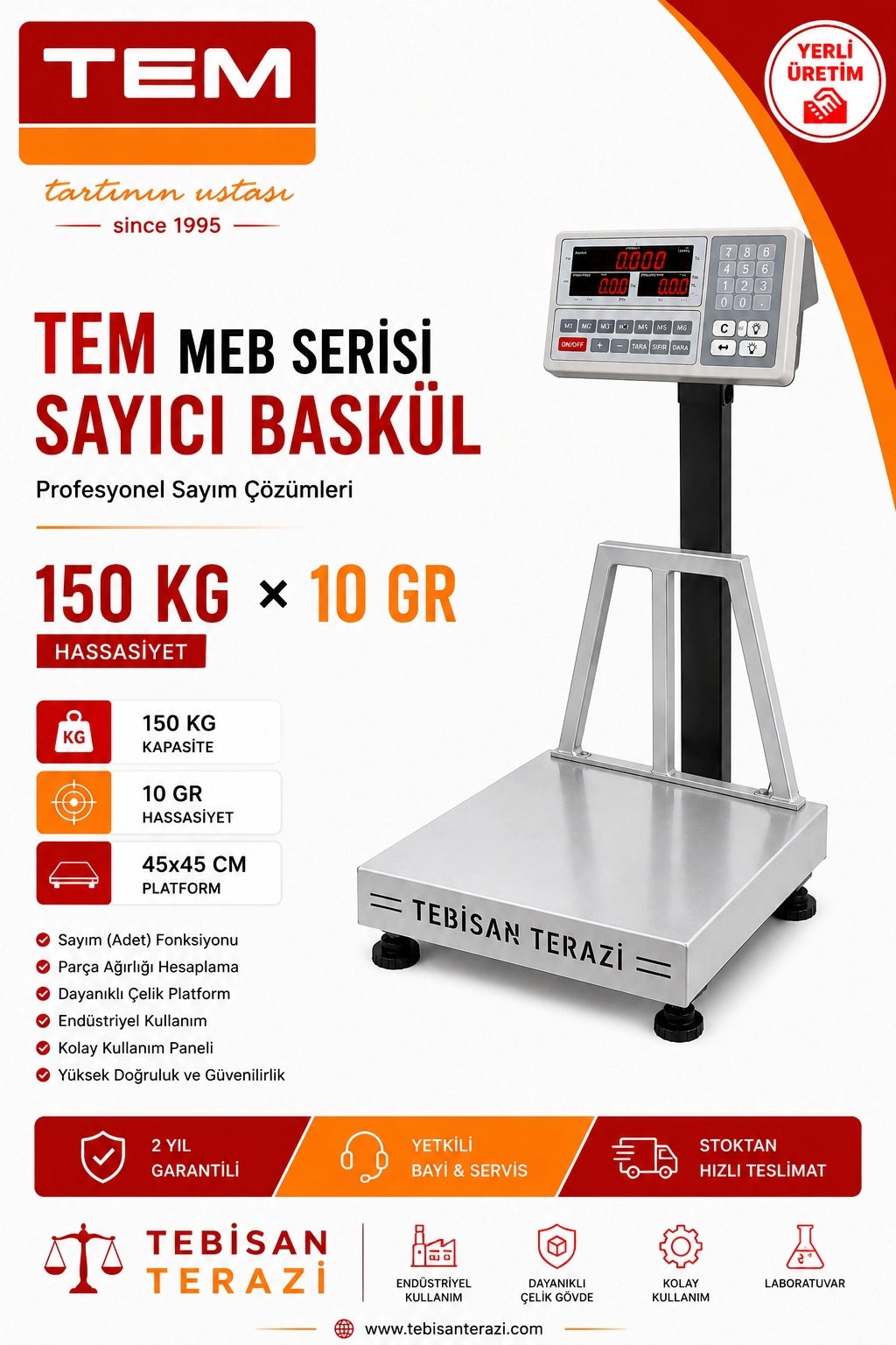 TEM MEB 150KG 10GR SAYICI BASKÜL 45x45 CM