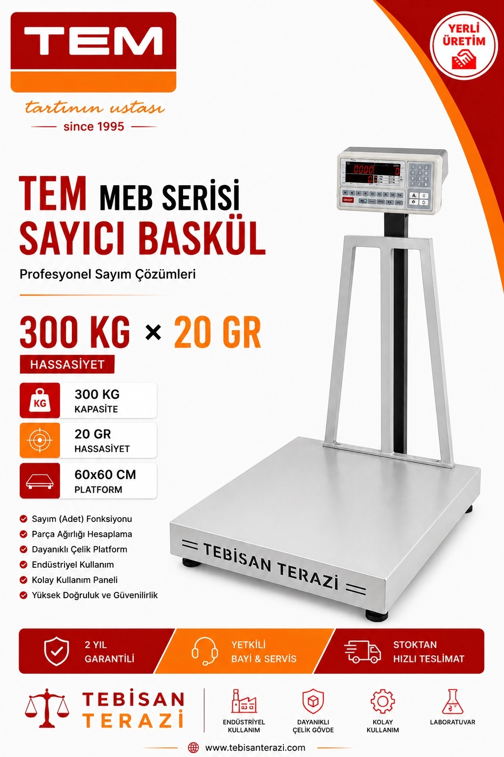 TEM MEB 300KG 20GR SAYICI BASKÜL 60x60 CM