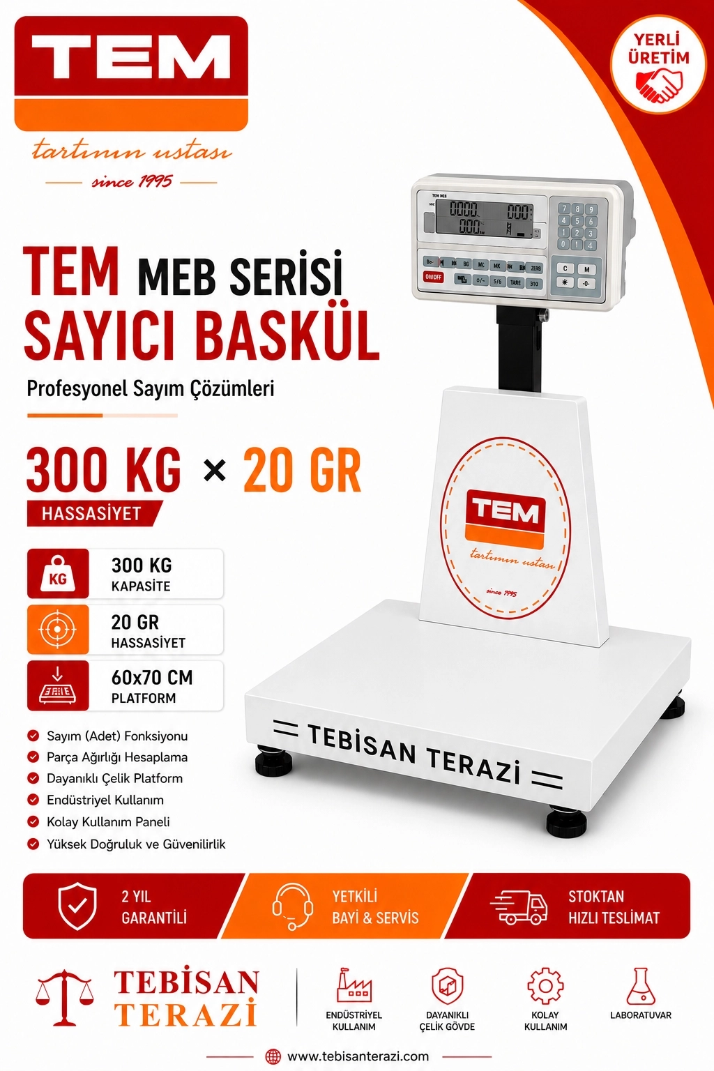 TEM MEB 300KG 20GR SAYICI BASKÜL 60x70 CM