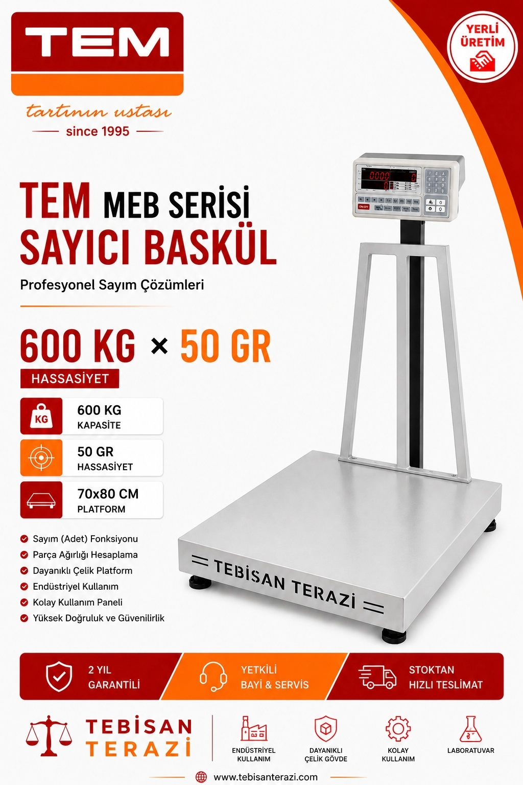 TEM MEB 600KG 50GR SAYICI BASKÜL 70x80 CM