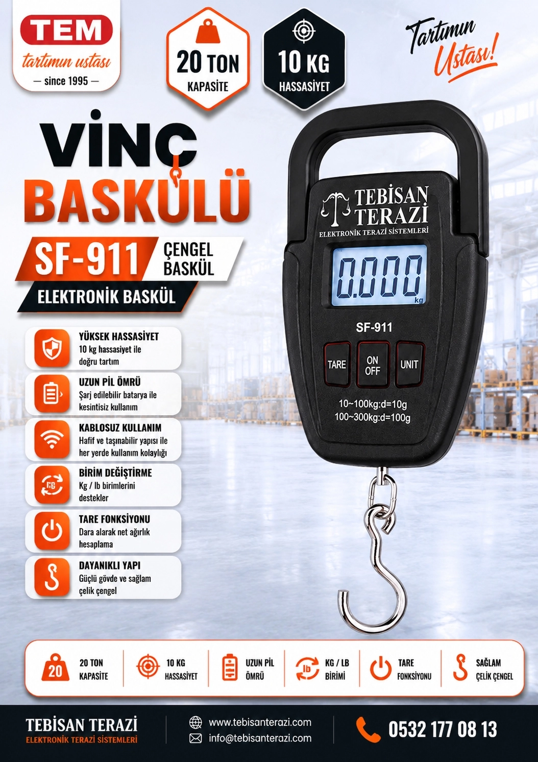 TEM ÇENGEL BASKÜLÜ 50KG 10GR TARTIM SF-911