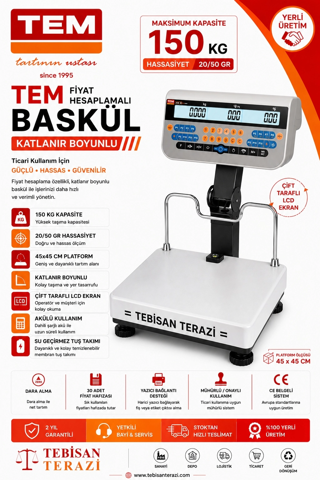 TEM SRP 150KG 20/50GR KATLANIR BOYUNLU FİYAT HESAPLAMALI BASKÜL 45x45 CM