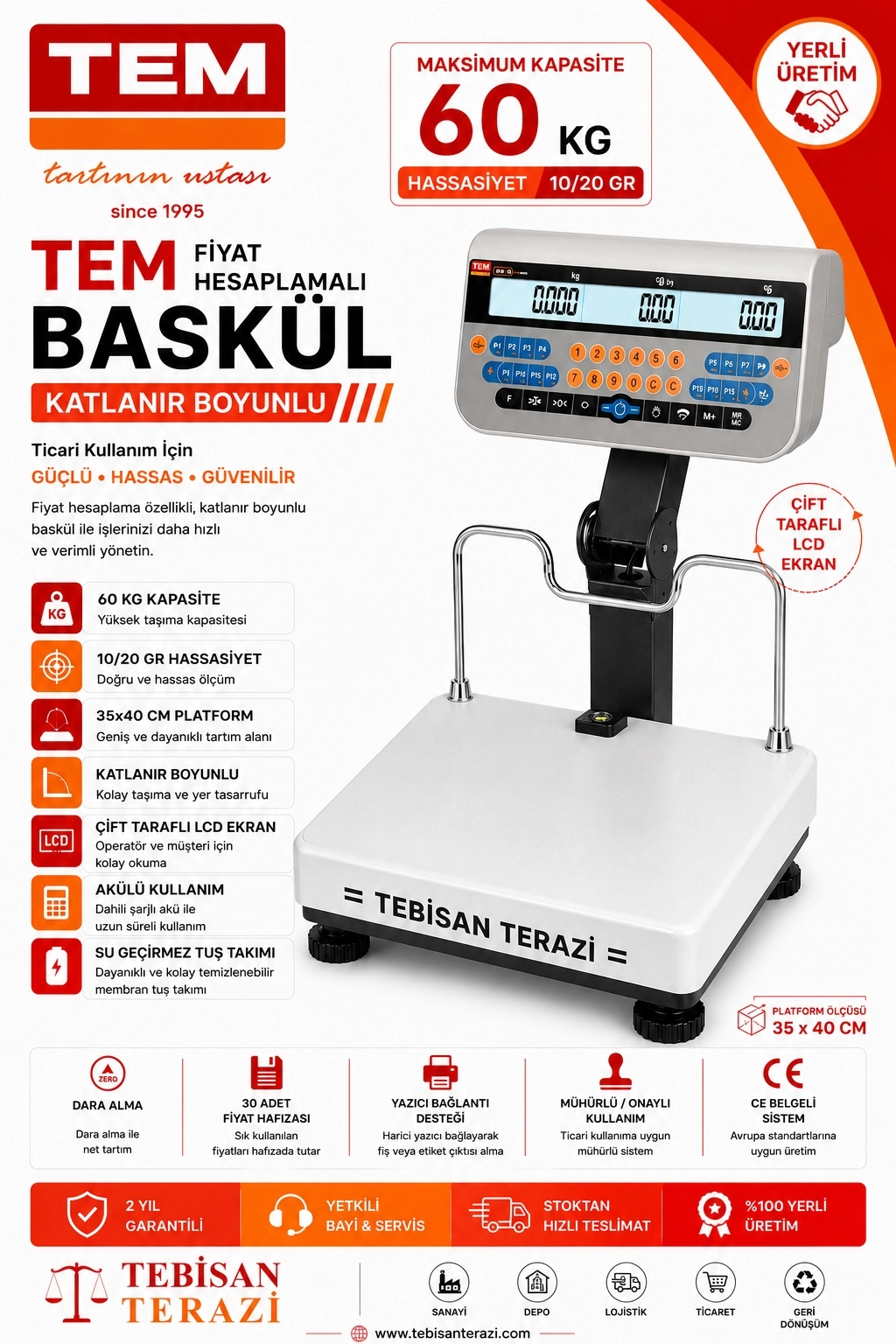 TEM SRP 60KG 10/20GR KATLANIR BOYUNLU FİYAT HESAPLAMALI BASKÜL 35x40 CM