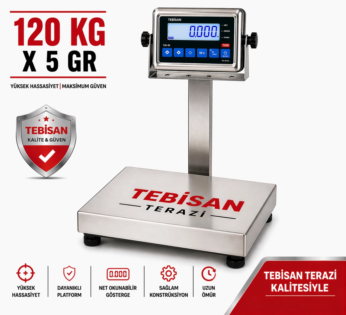 TEM TEB 120KG 5GR PASLANMAZ TERAZİ 28x35 CM