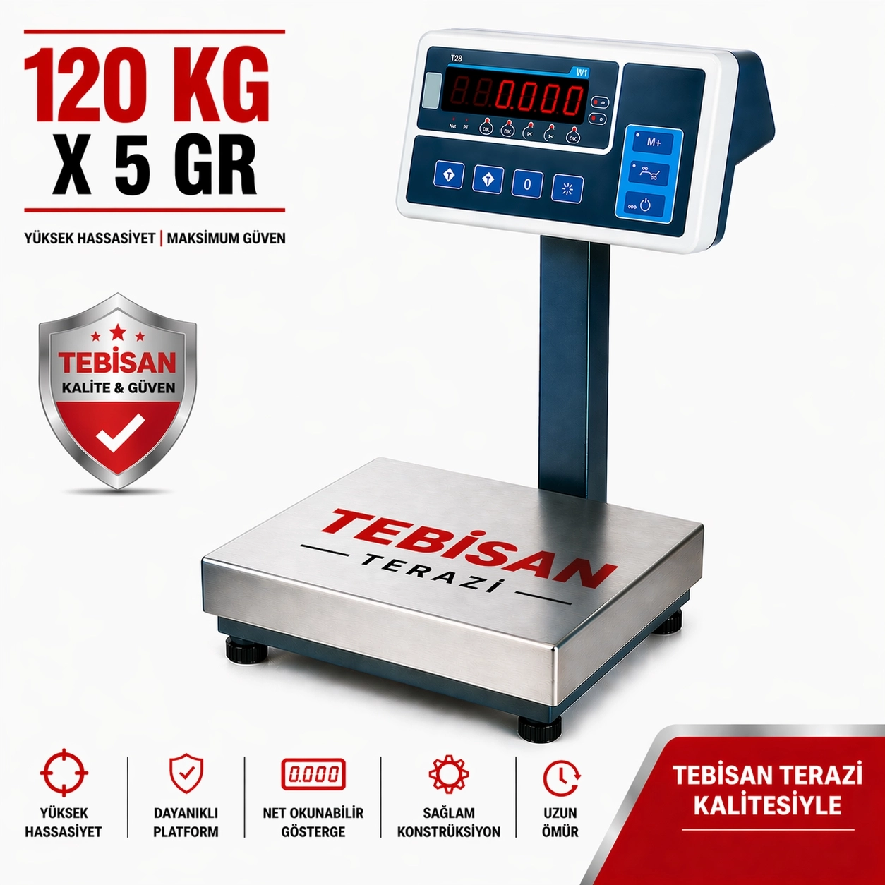 TEM TEB 120KG 5GR PASLANMAZ TERAZİ 28x35 CM