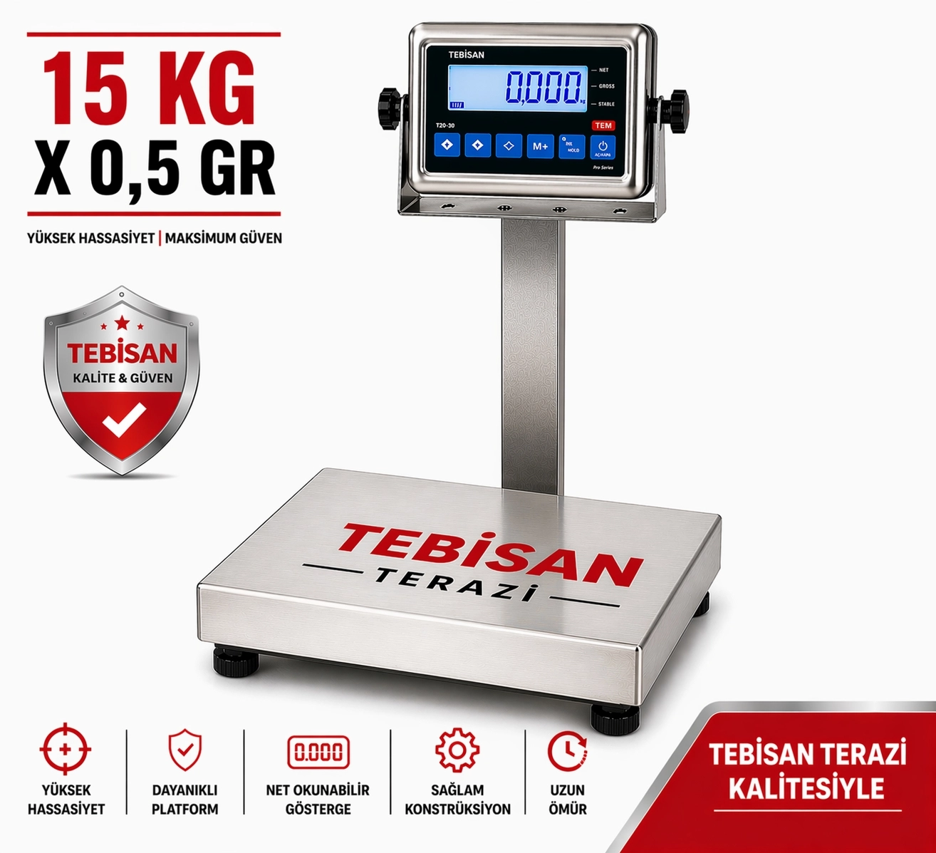 TEM TEB 15KG 0,5GR PASLANMAZ TERAZİ 28x35 CM