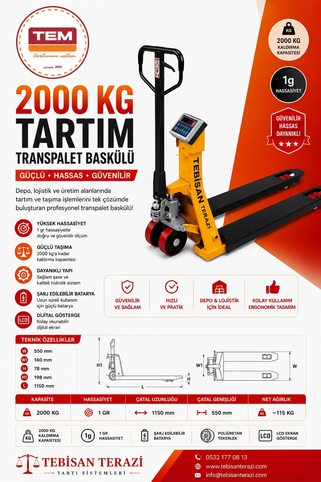TEM TEB 2000 KG 1 GR TARTIM TRANSPALET BASKÜLÜ