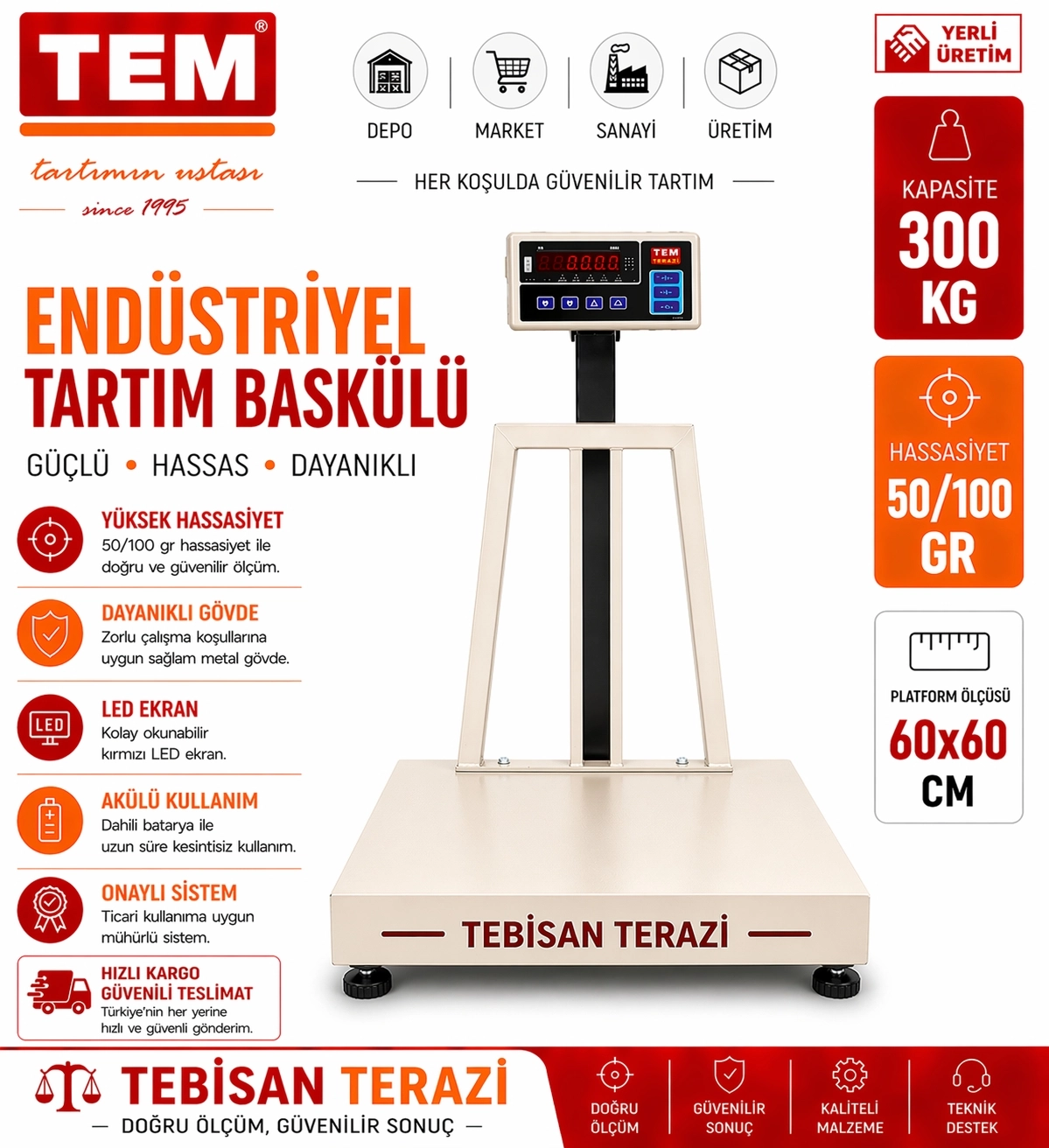 TEM TEB 300KG 50/100GR ONAYLI BASKÜL 60x60 CM
