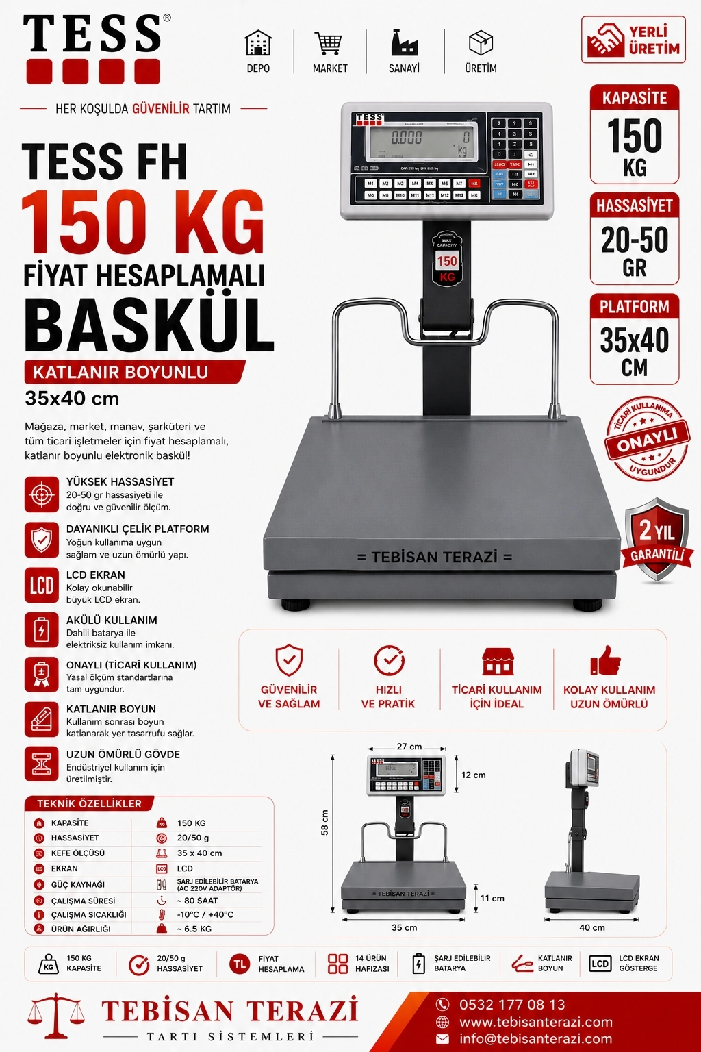 TESS FH 150KG 20/50GR KATLANIR BOYUNLU FİYAT HESAPLAMALI BASKÜL 35x40 CM