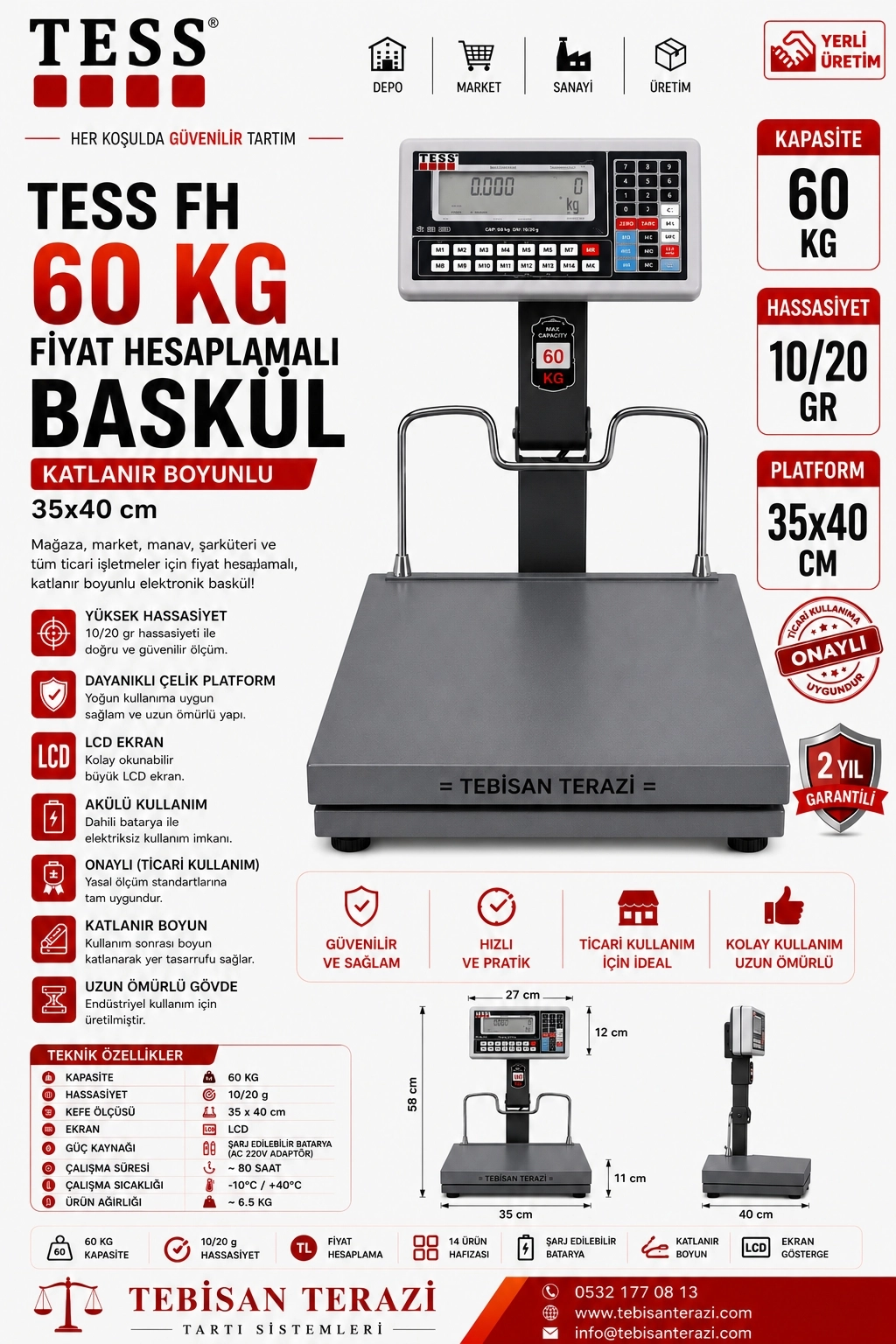TESS FH 60KG 10/20GR KATLANIR BOYUNLU FİYAT HESAPLAMALI BASKÜL 35x40 CM
