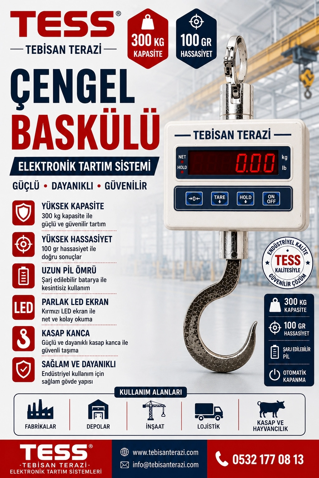 TESS ÇENGEL BASKÜL 300KG 100GR KASAP KANCALI KASAP