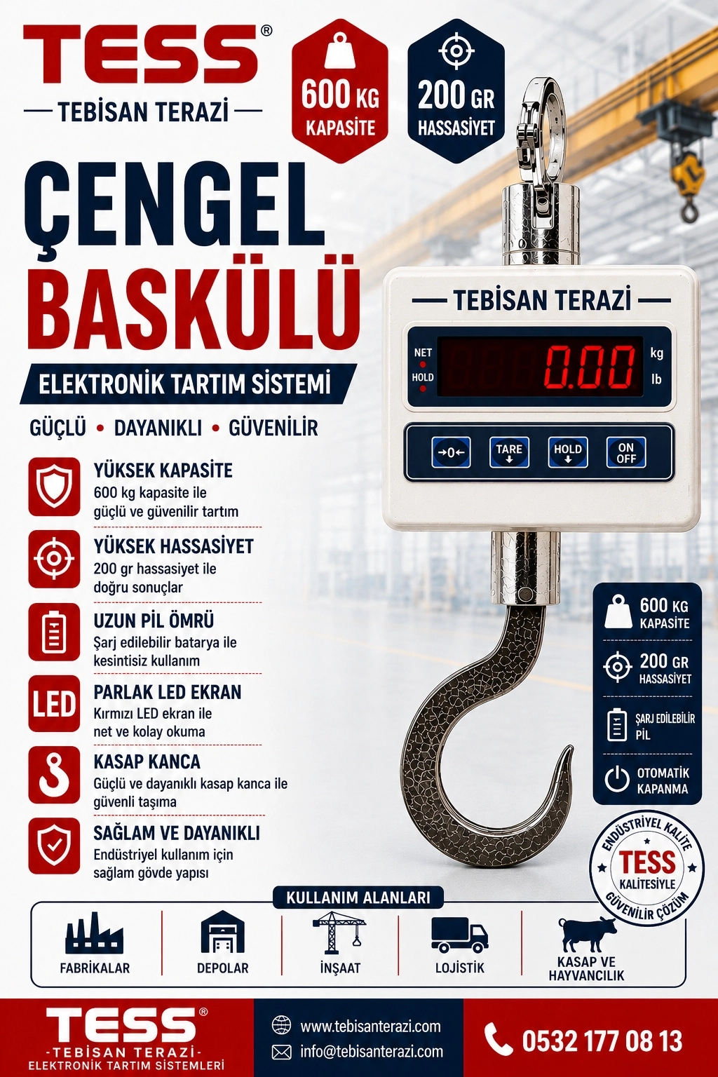 TESS ÇENGEL BASKÜL 600KG 200GR KASAP KANCALI KASAP