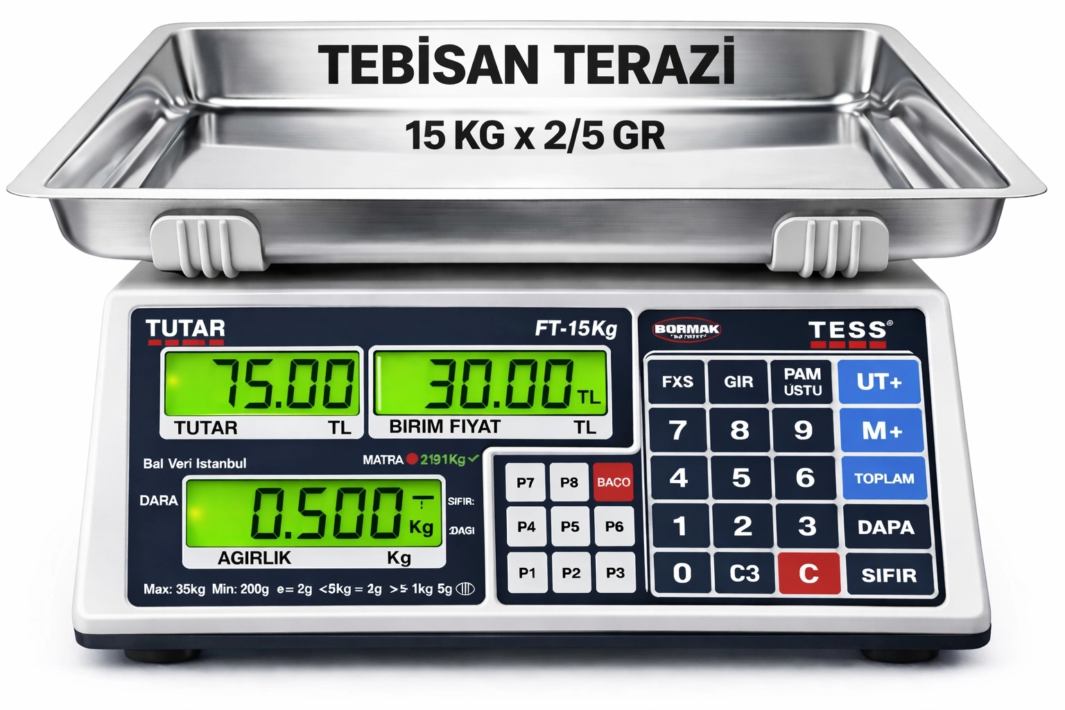 TESS PT-15KG 2/5GR FİYAT HESAPLAMALI TERAZİ