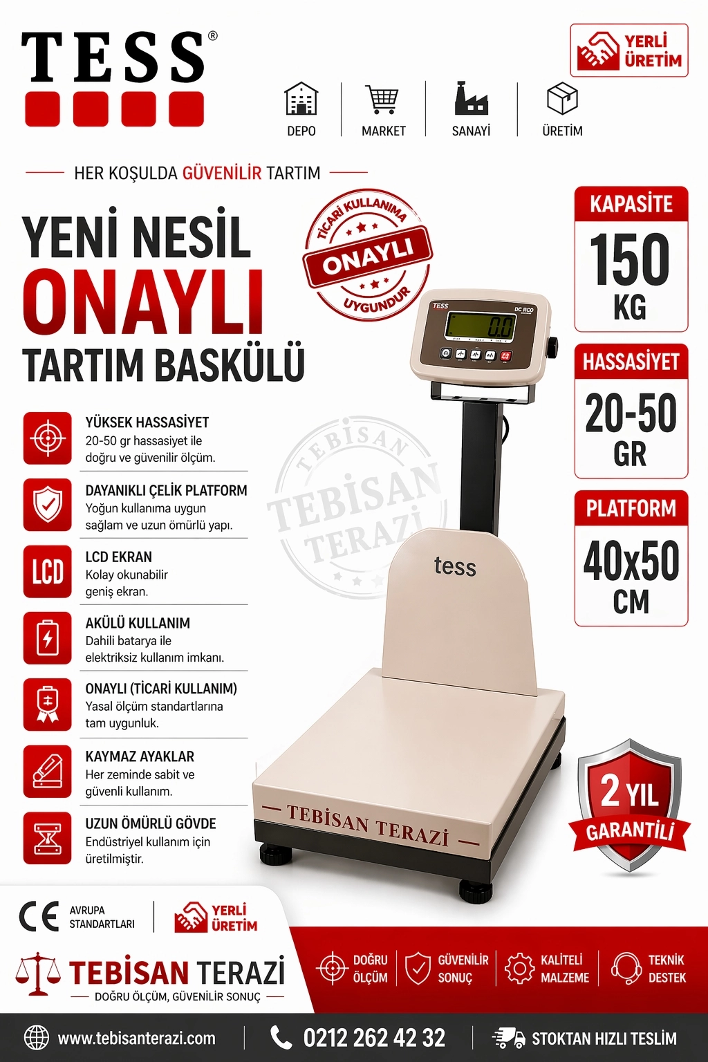 TESS RP 150KG 20/50GR ONAYLI BASKÜL 40x50 CM