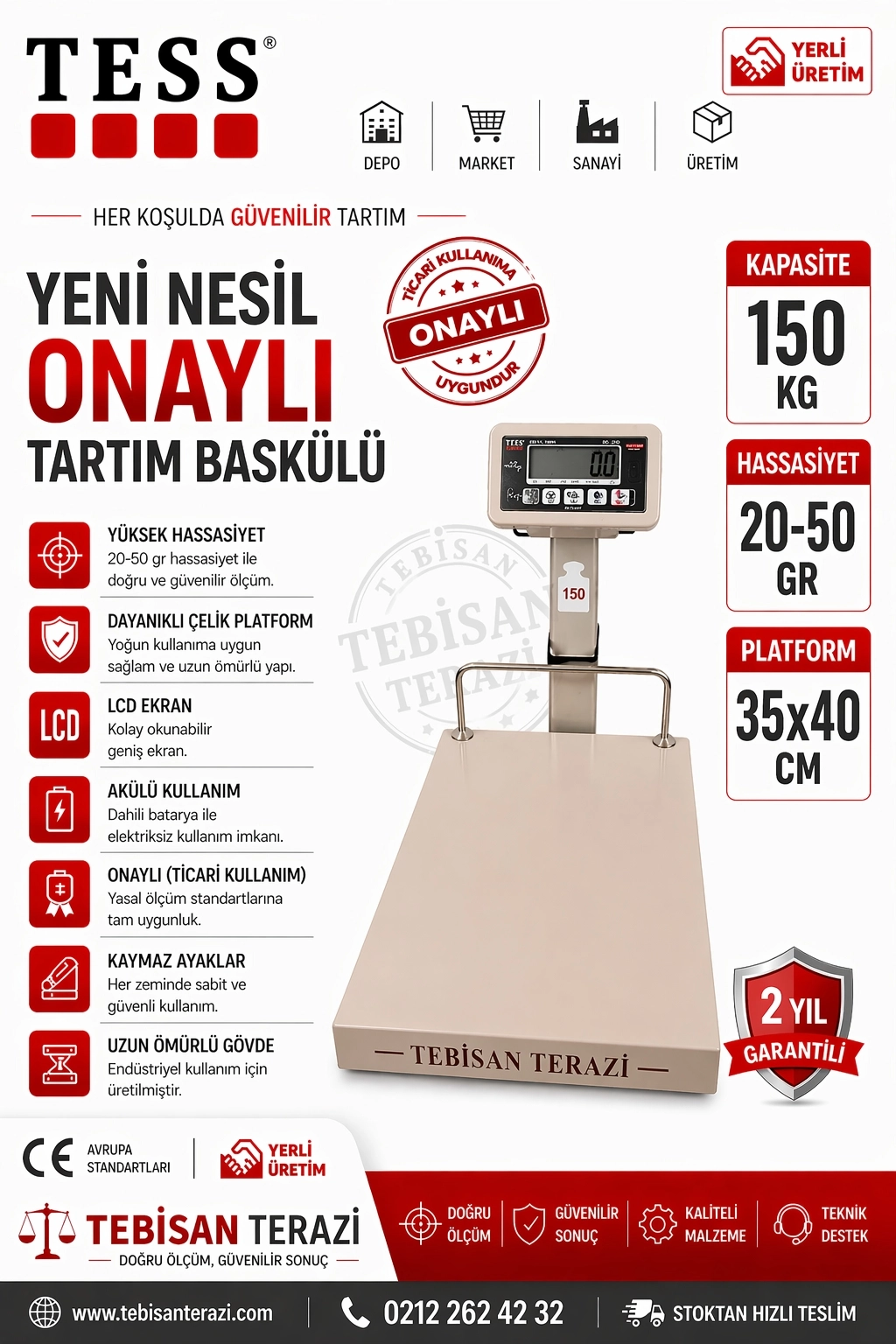 TESS RP 150KG 20/50GR ONAYLI KATLANIR BASKÜL 35x40 CM