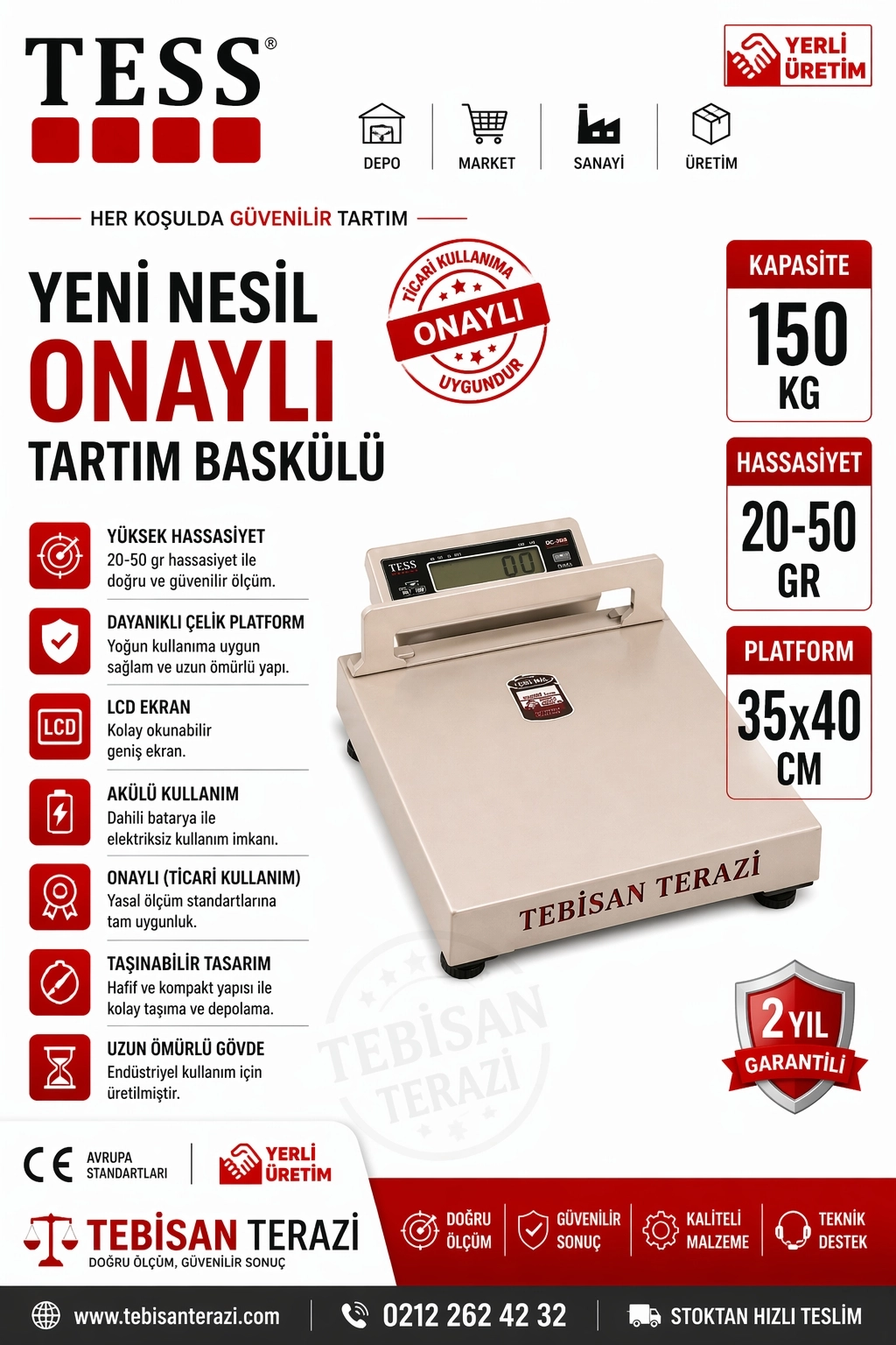 TESS RP 150KG 20/50GR ONAYLI TAŞINABİLİR BASKÜL 35x40 CM